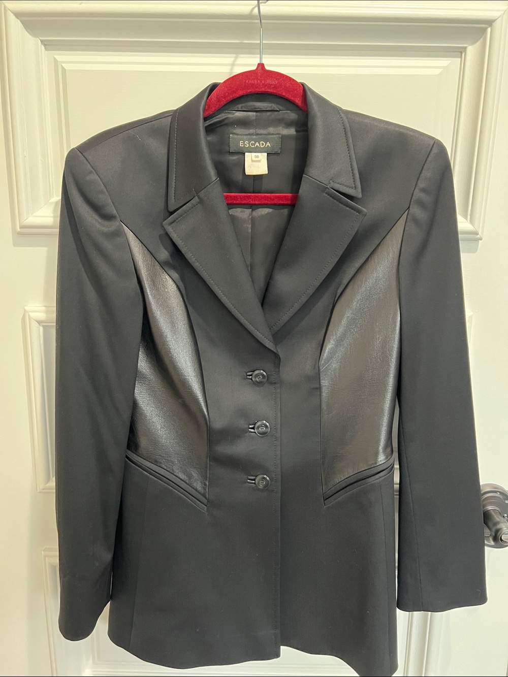 Escada Black Blazer with Leather-Trim Panels